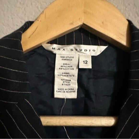 Max Studio Black Pinstripe Fully Lined Linen Blazer Jacket-Size 12 - Picture 4 of 11